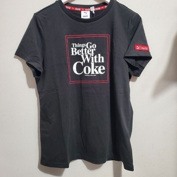 Puma x Coca-Cola Womens Sz L "Things Go Better With Coke" Black/Red Tee Shirt - Picture 1 of 8